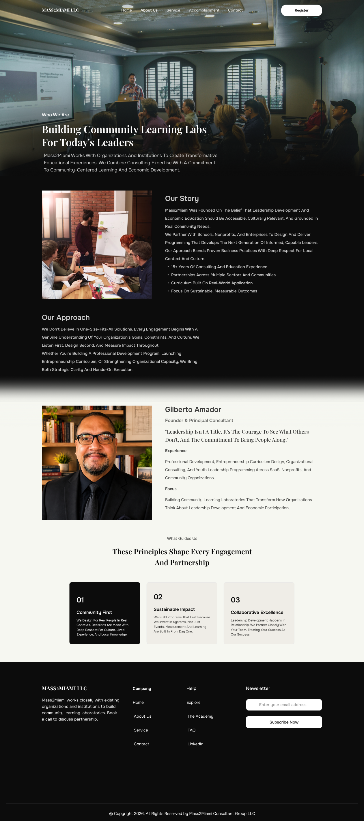 Full Mass2Miami About page design